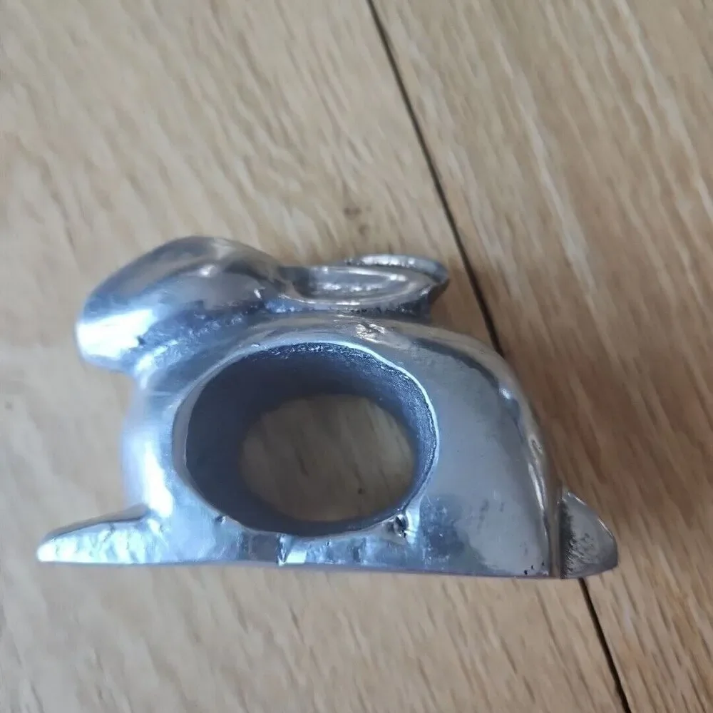 Vintage‎ Pewter Napkin Rings  Farmhouse Animal Set Of 2- Rabbit & Chicken